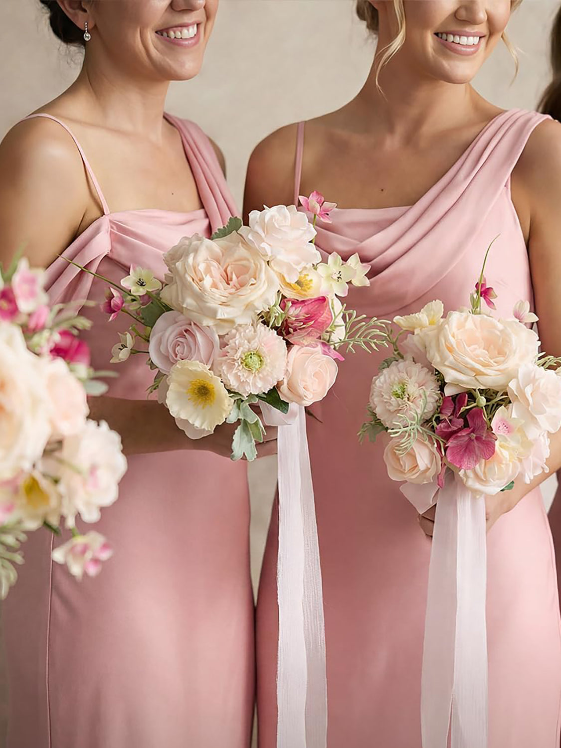 Powder Pink & Berry Pink Wedding Flowers Bridesmaid Bouquet Set of 4