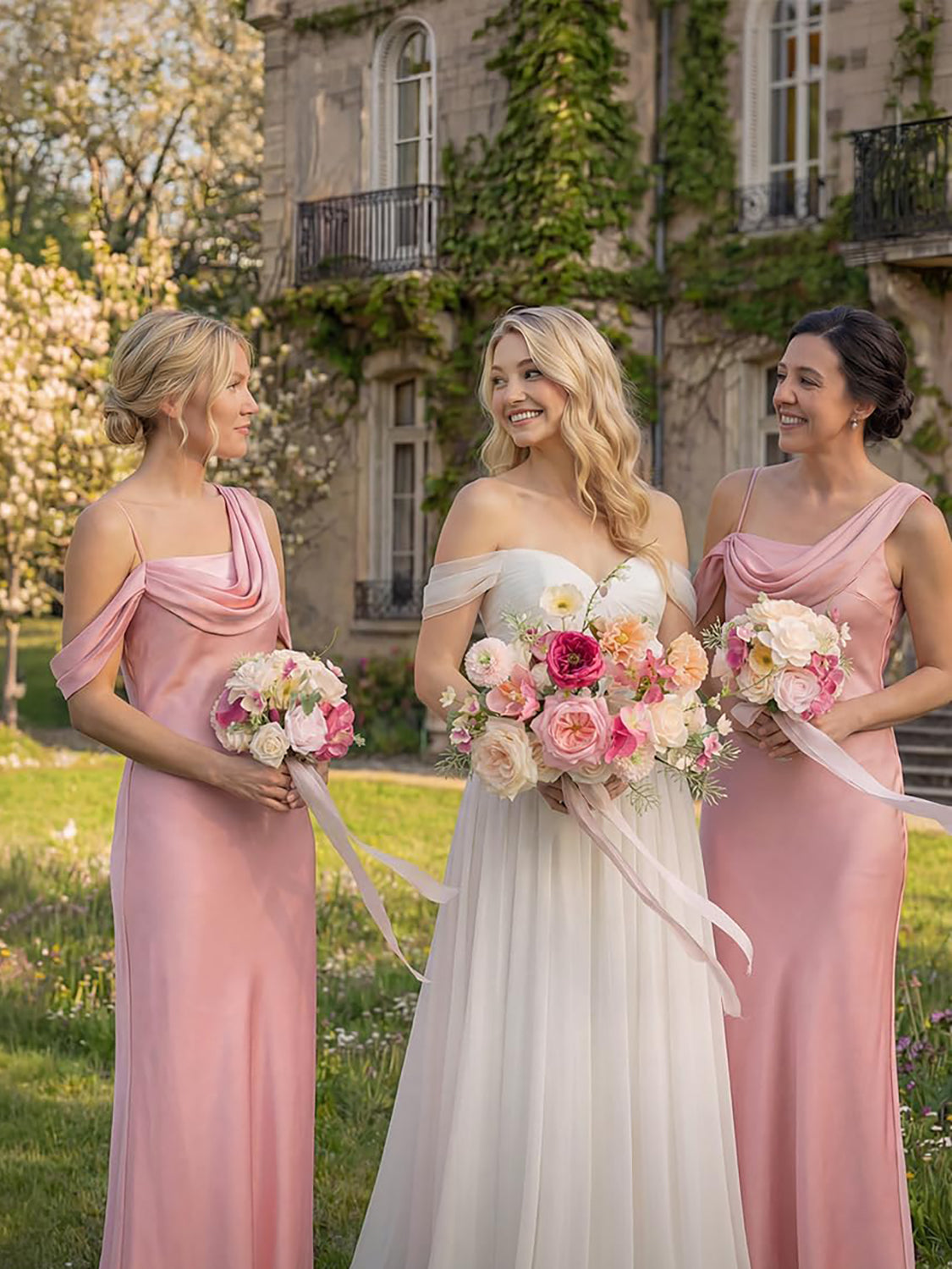 Powder Pink & Berry Pink Wedding Flowers Bridesmaid Bouquet Set of 4