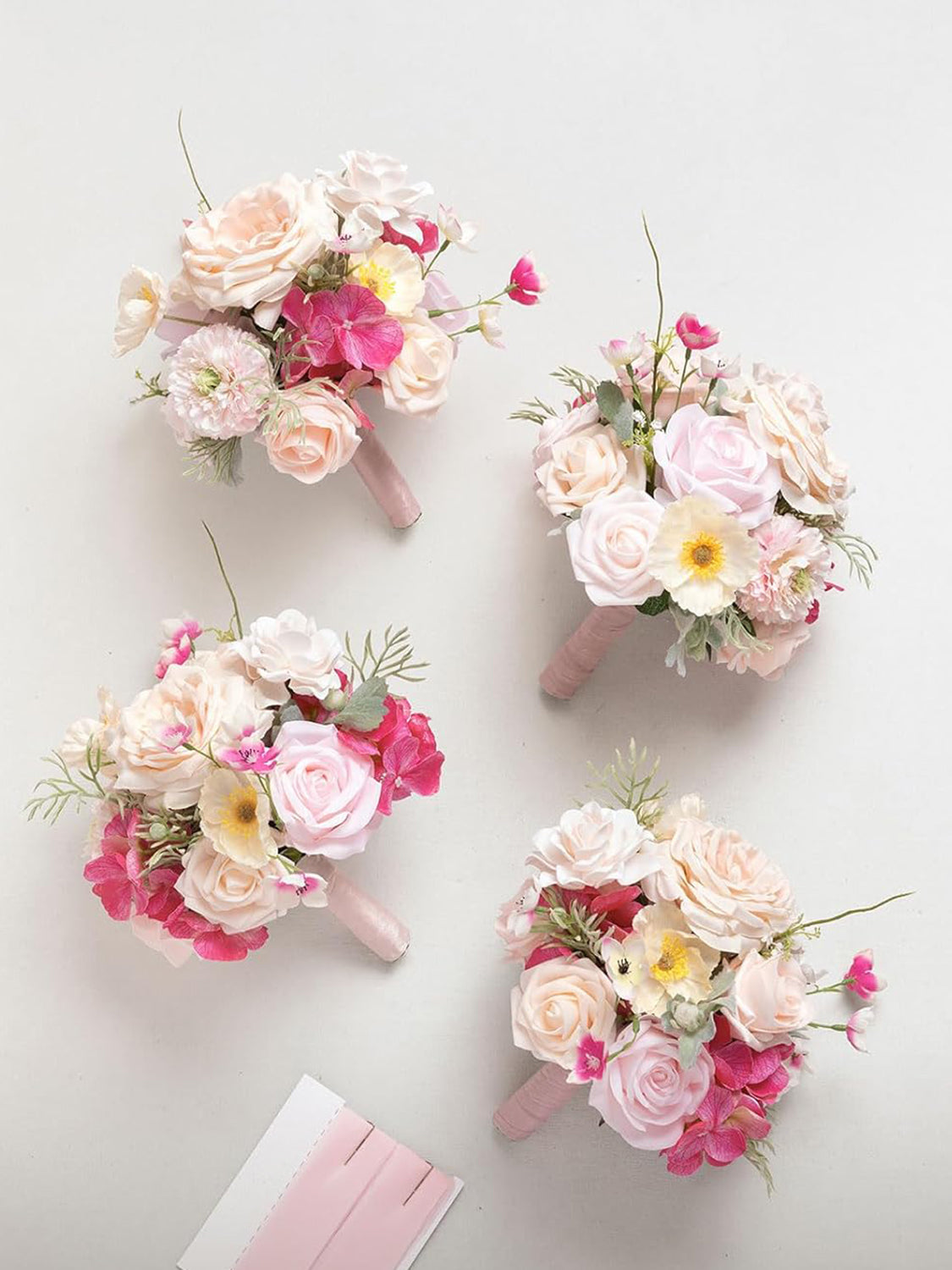 Powder Pink & Berry Pink Wedding Flowers Bridesmaid Bouquet Set of 4