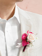 Blush & Hot Pink 6pcs Groom Groomsmen Boutonniere