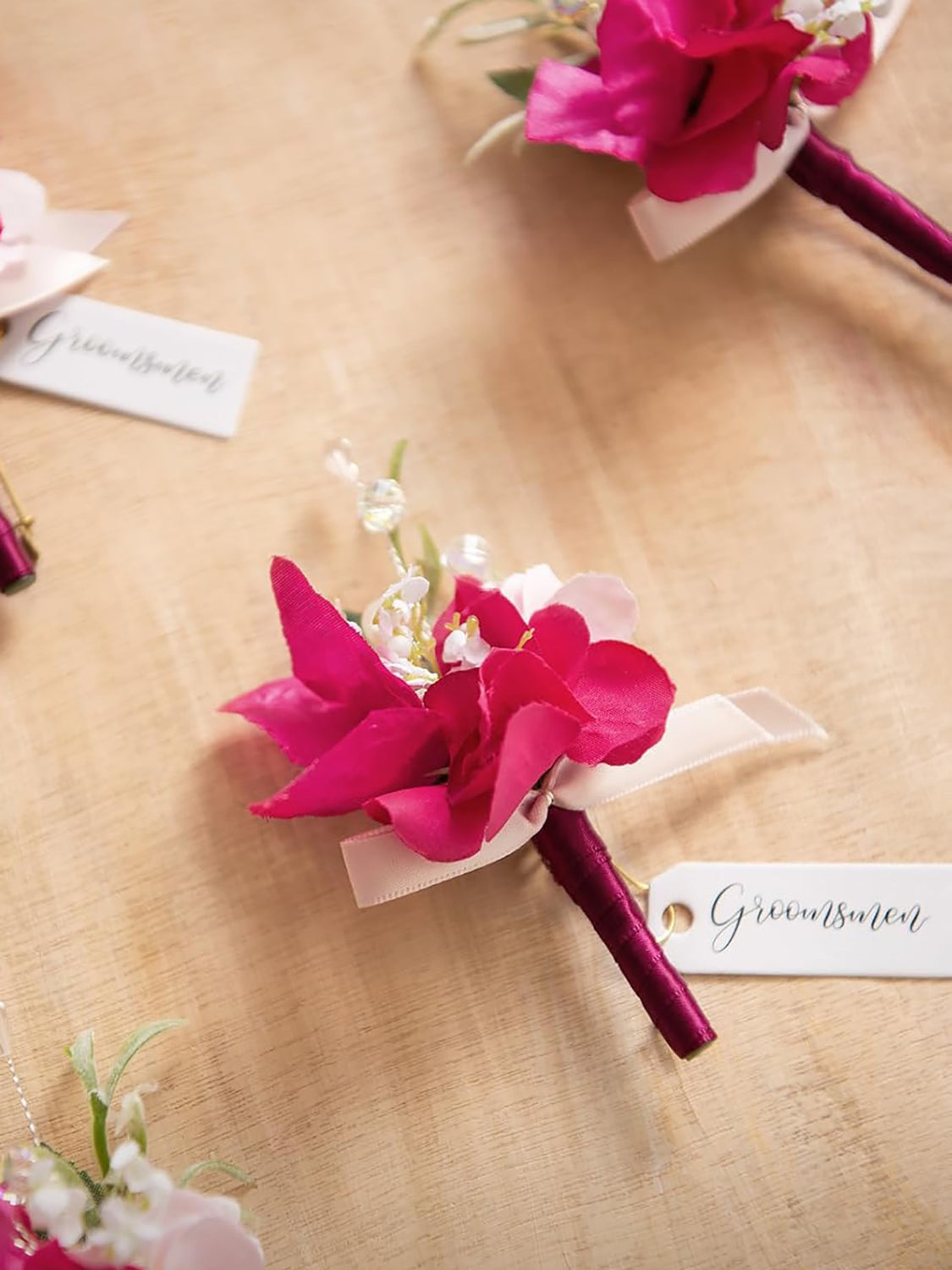 Blush & Hot Pink 6pcs Groom Groomsmen Boutonniere