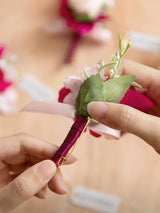 Blush & Hot Pink 6pcs Groom Groomsmen Boutonniere