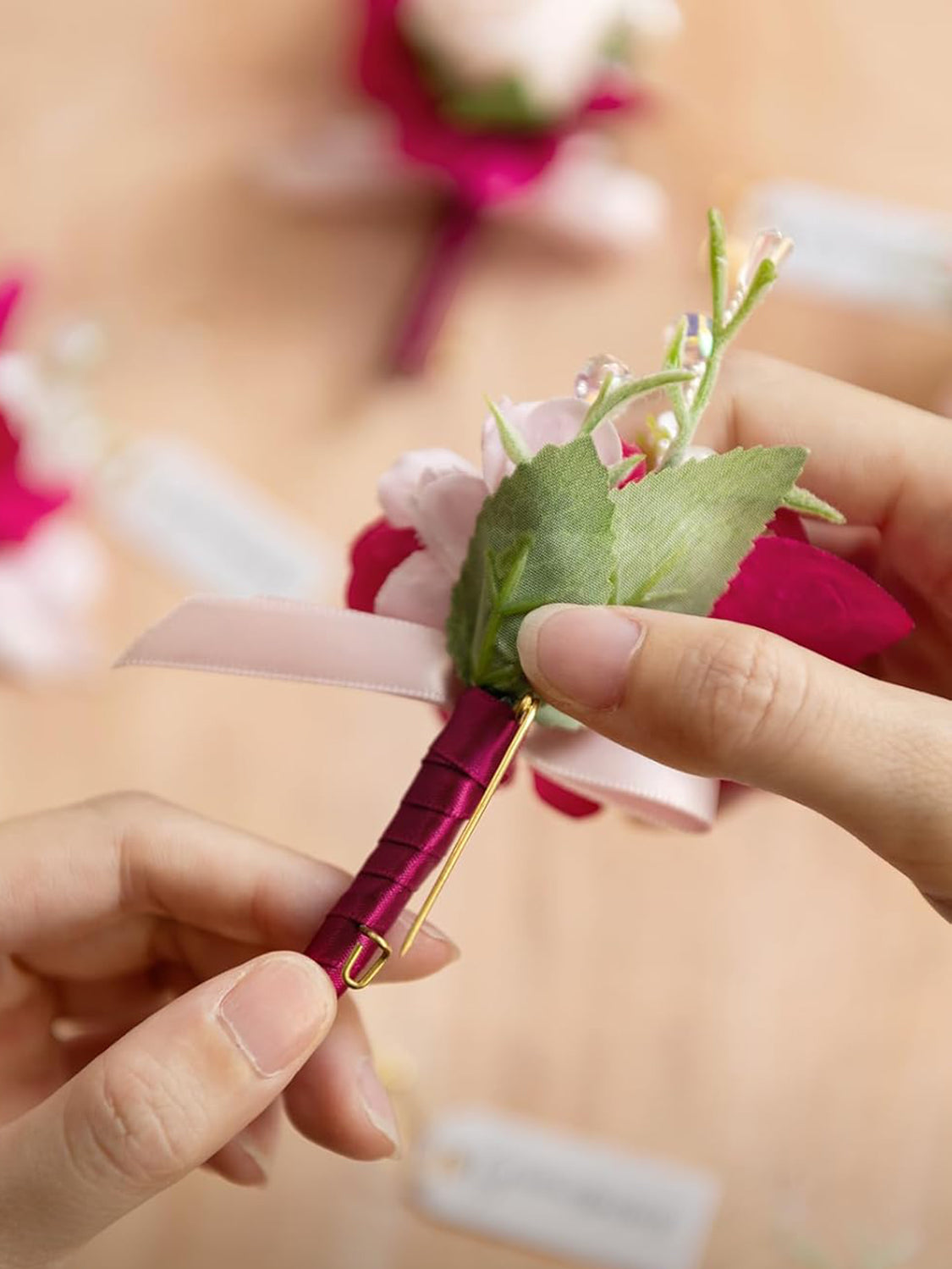 Blush & Hot Pink 6pcs Groom Groomsmen Boutonniere