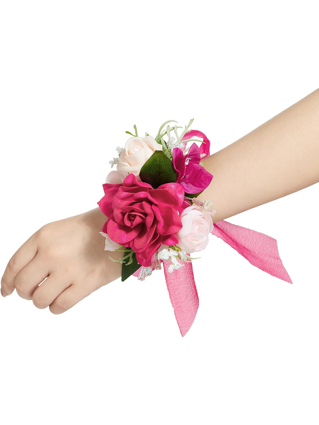 Hot Pink & Magenta Wedding Wrist Corsage Artificial Flowers 6pcs