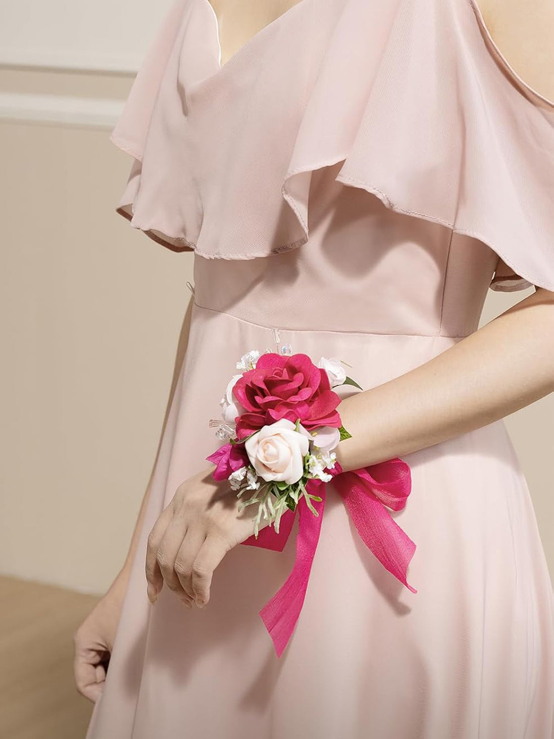 Hot Pink & Magenta Wedding Wrist Corsage Artificial Flowers 6pcs