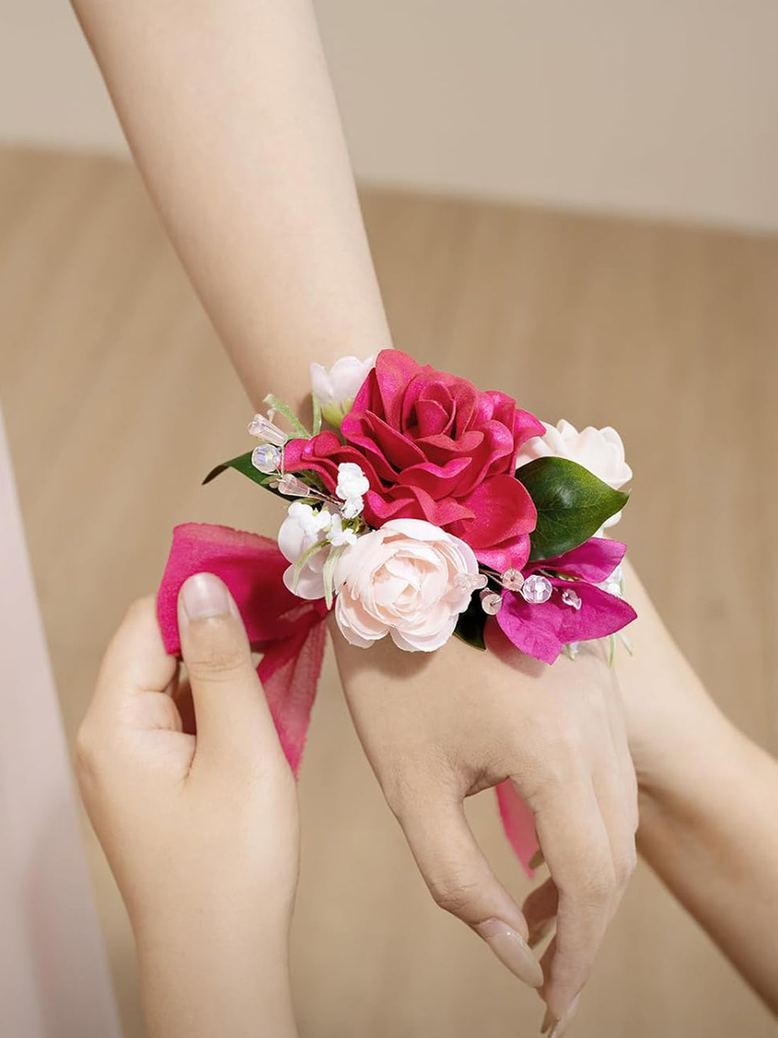 Hot Pink & Magenta Wedding Wrist Corsage Artificial Flowers 6pcs