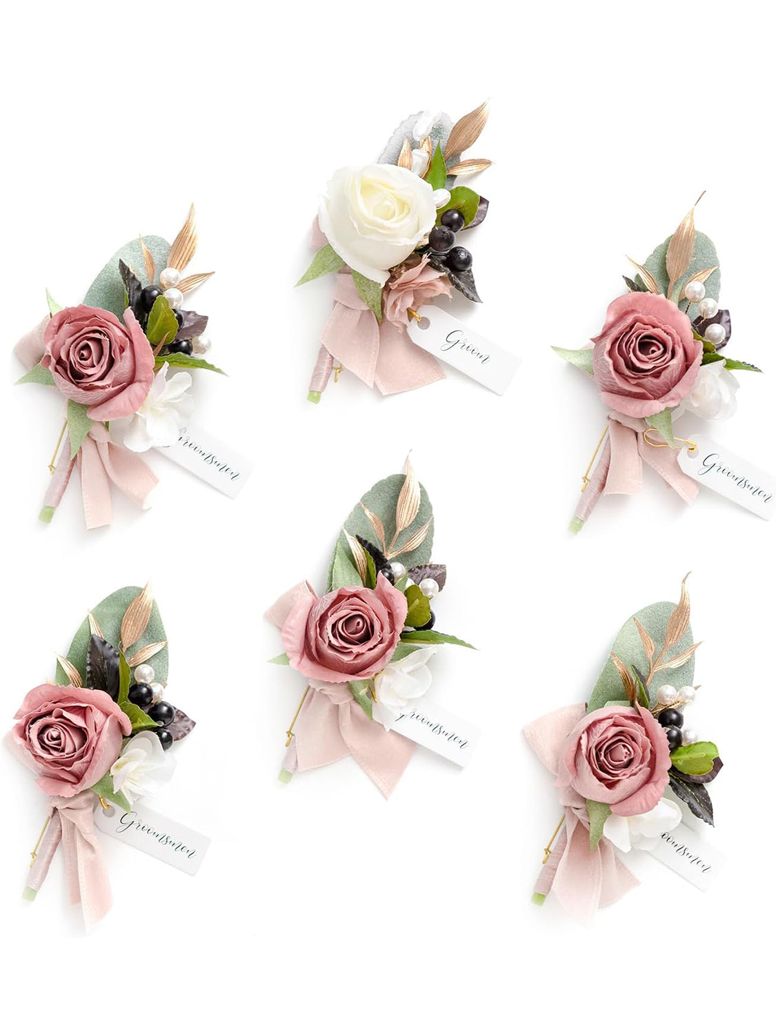 Dusty Rose & Mauve 6pcs Groom Groomsmen Boutonniere