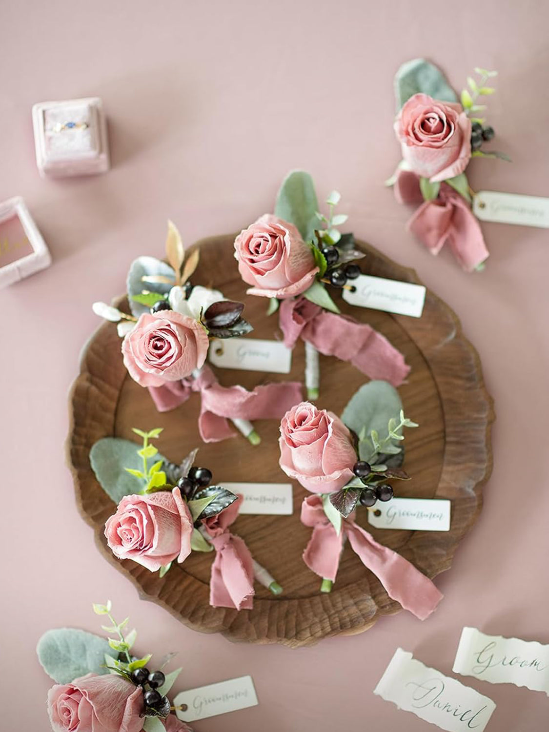 Dusty Rose & Mauve 6pcs Groom Groomsmen Boutonniere