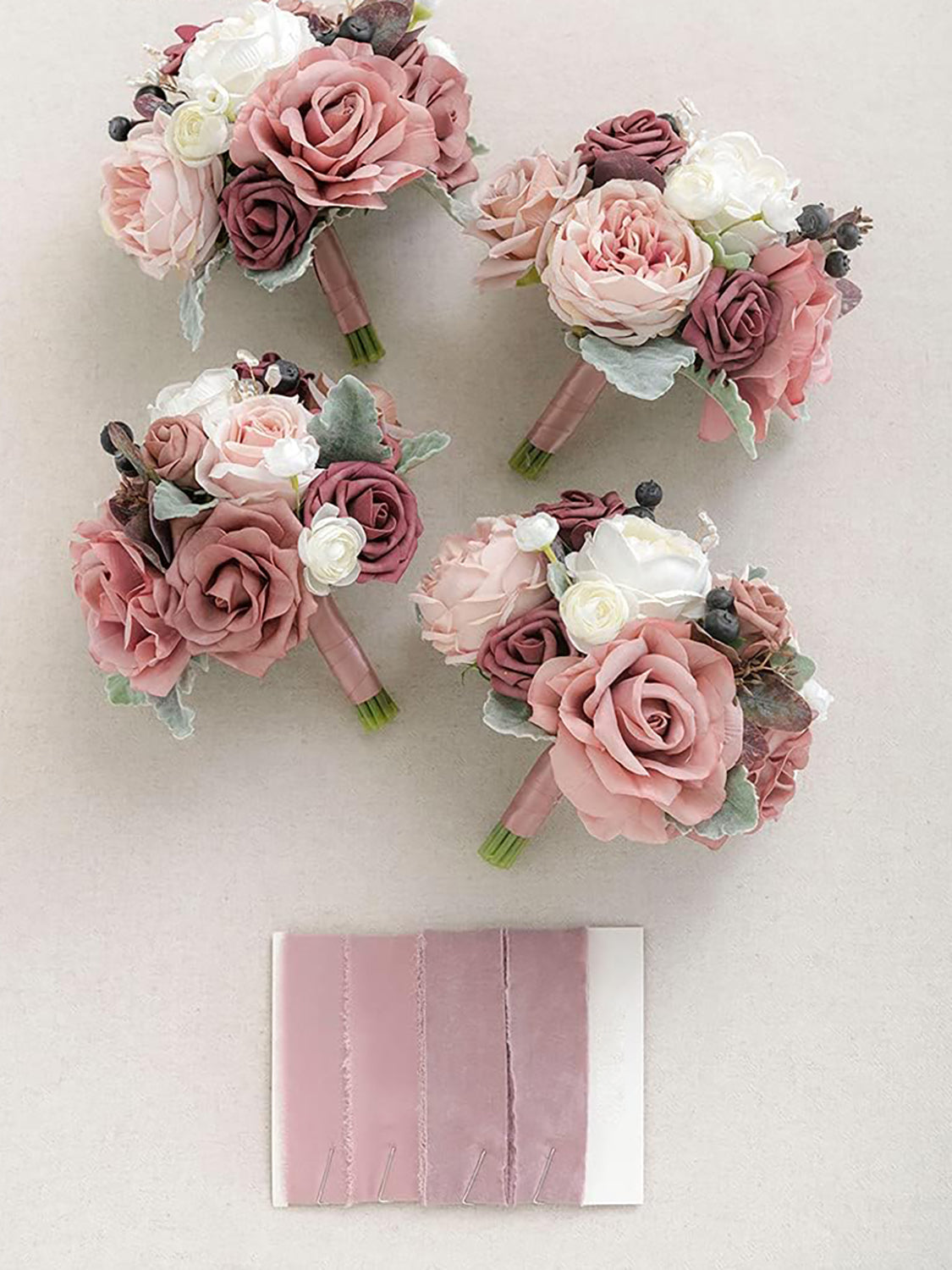 Dusty Rose & Mauve Wedding Flowers Bridesmaid Bouquet Set of 4