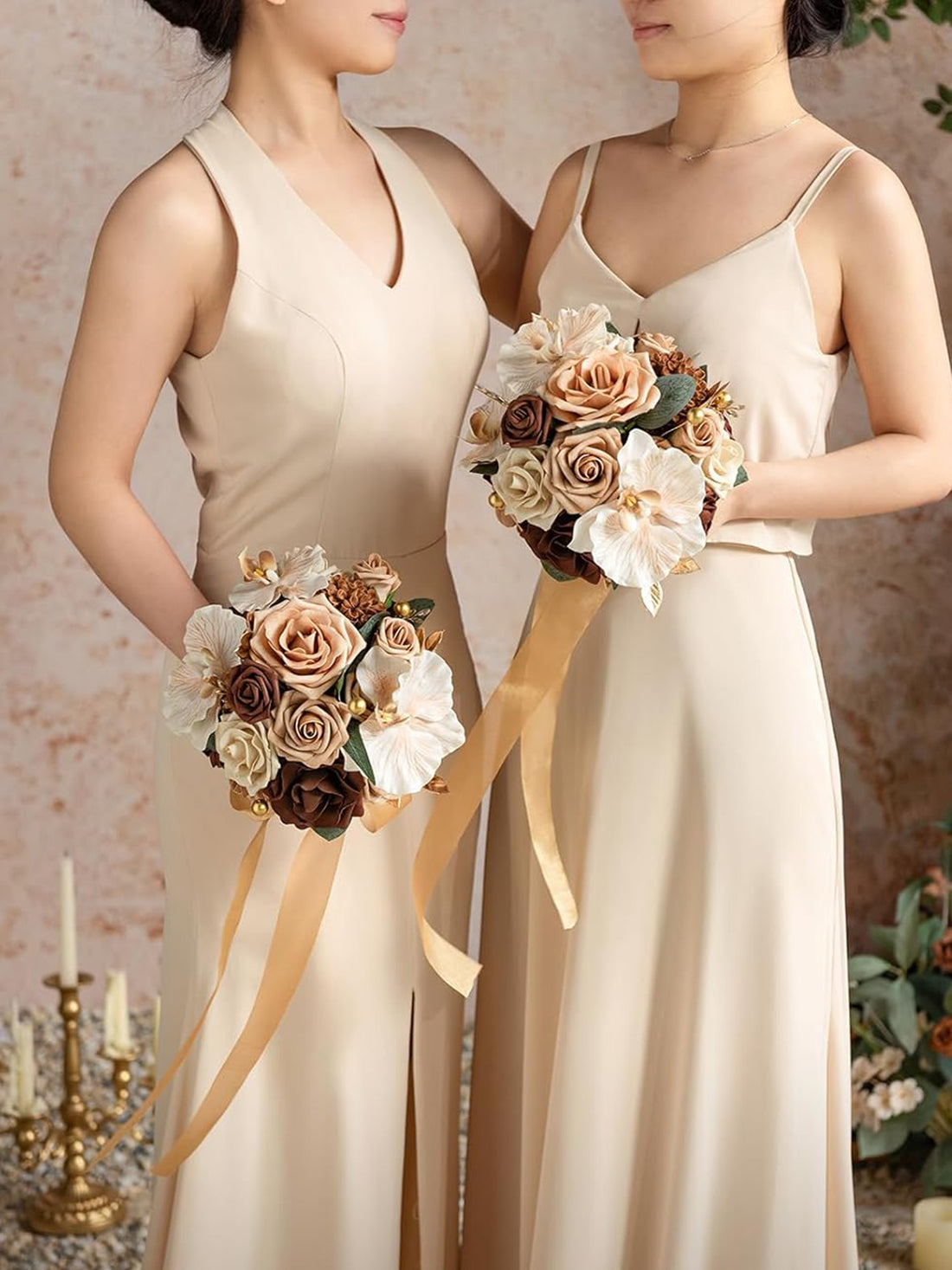 Walnut Brown Flowers Bridesmaid Bouquet 7 Inch Set of 4