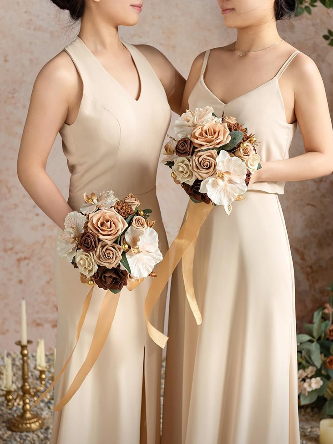 Walnut Brown Flowers Bridesmaid Bouquet Set of 4