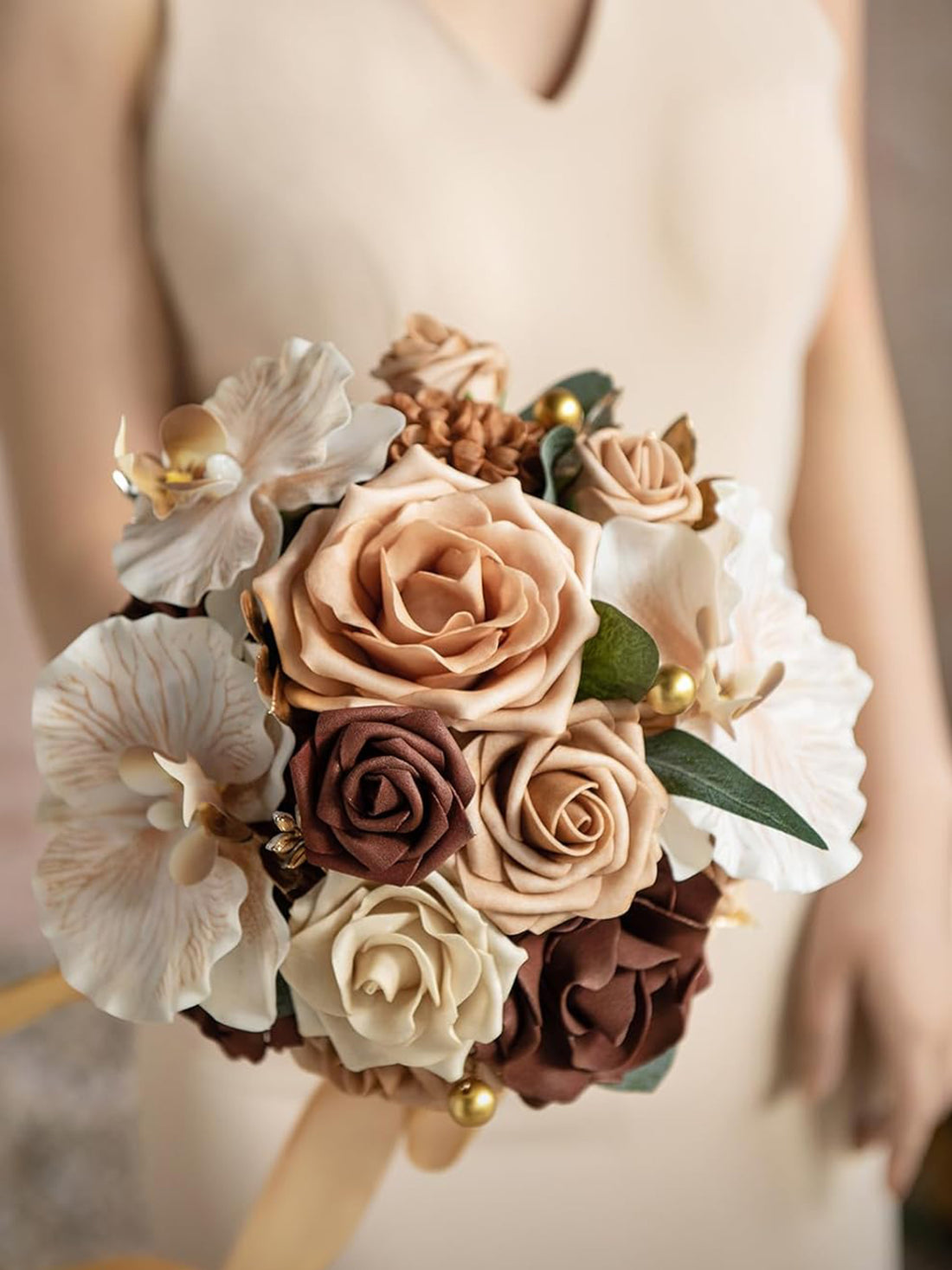 Walnut Brown Flowers Bridesmaid Bouquet 7 Inch Set of 4