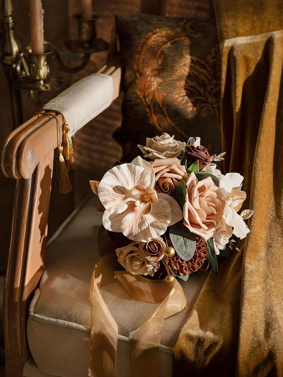 Walnut Brown Flowers Bridesmaid Bouquet 7 Inch Set of 4