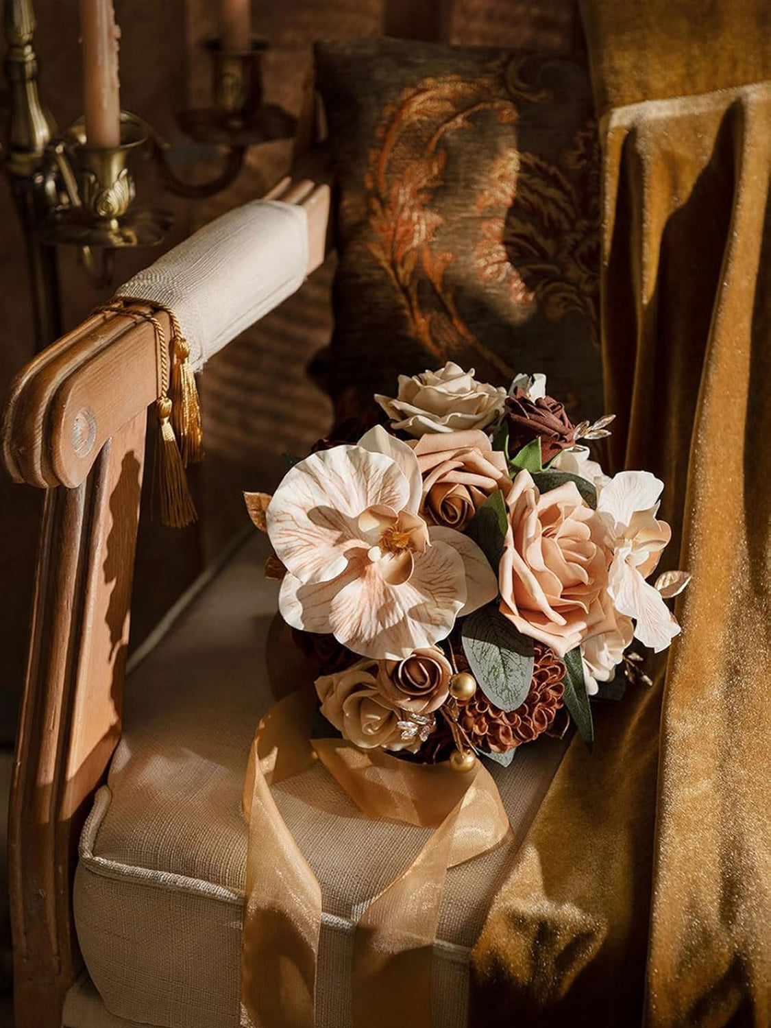 Walnut Brown Flowers Bridesmaid Bouquet Set of 4