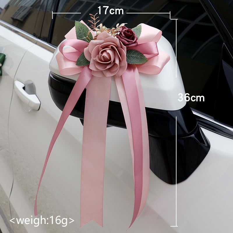 Wedding Car Door Handle Bow Decorative Bouquet 14 Inch Pink 2 Pack