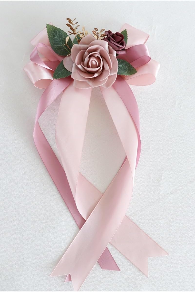 Wedding Car Door Handle Bow Decorative Bouquet 14 Inch Pink 2 Pack