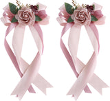 Wedding Car Door Handle Bow Decorative Bouquet 14 Inch Pink 2 Pack