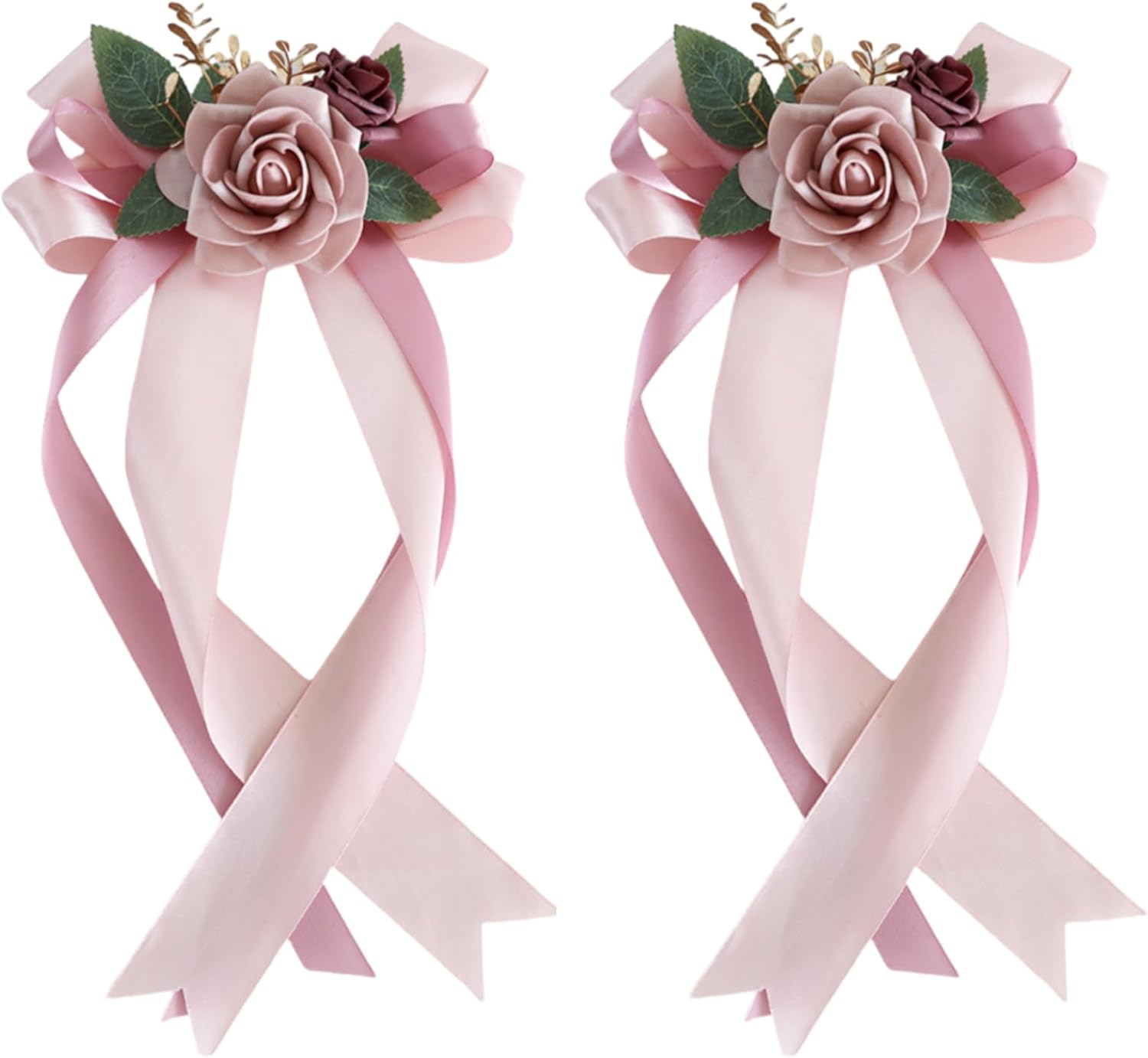 Wedding Car Door Handle Bow Decorative Bouquet 14 Inch Pink 2 Pack