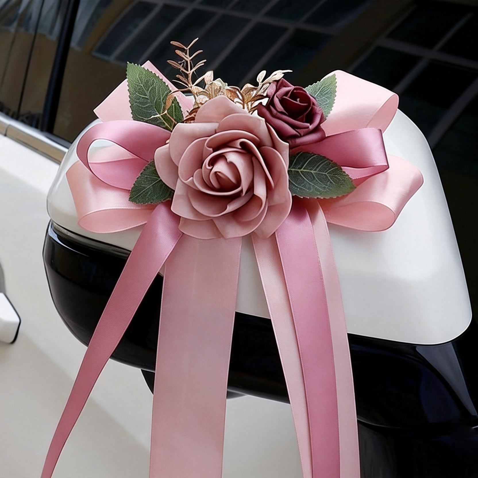 Wedding Car Door Handle Bow Decorative Bouquet 14 Inch Pink 2 Pack