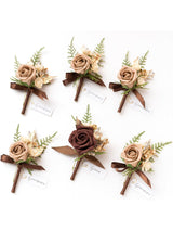 Walnut Brown 6pcs Groom Groomsmen Boutonniere