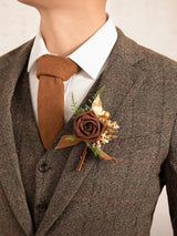 Walnut Brown 6pcs Groom Groomsmen Boutonniere