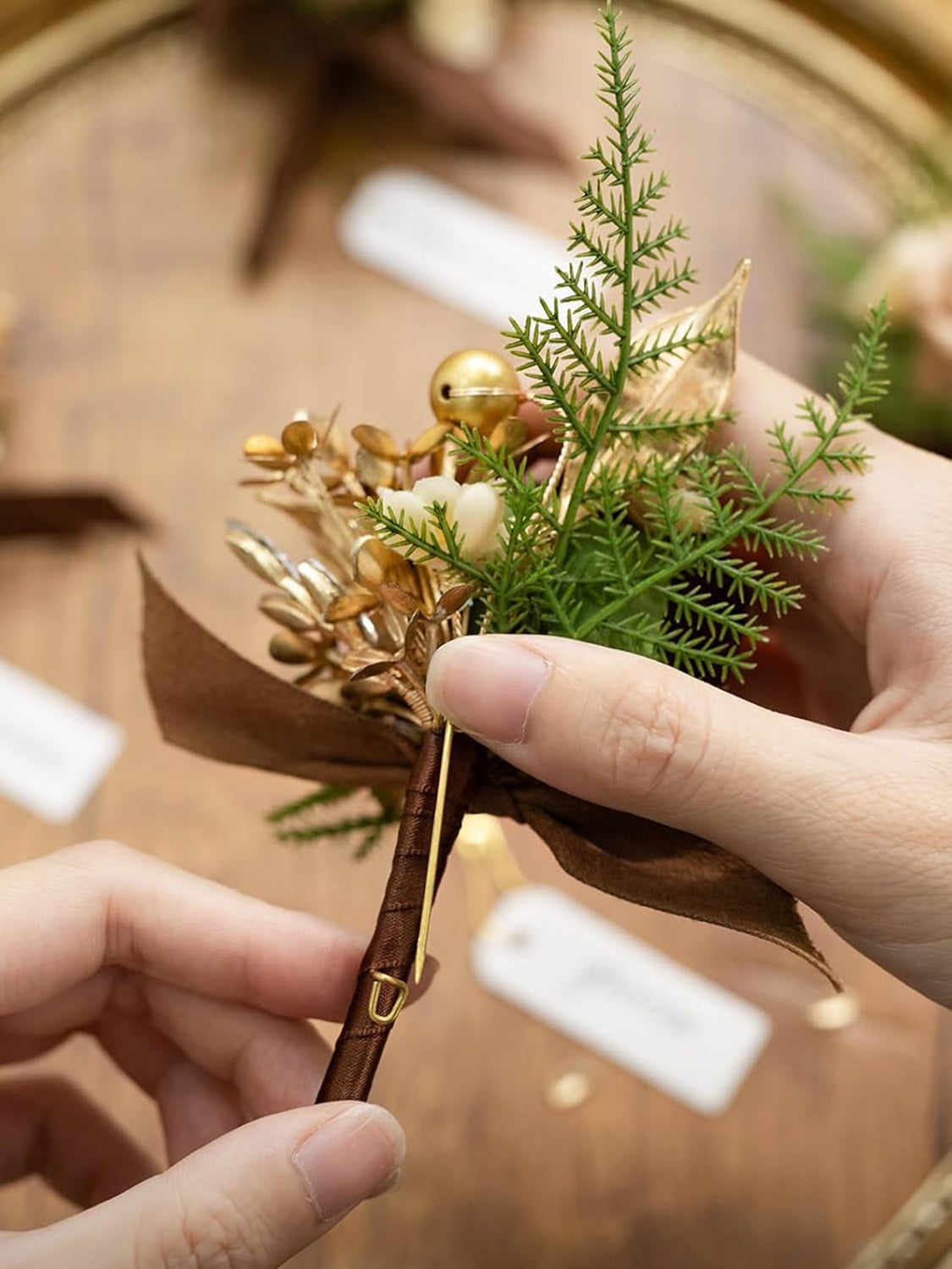 Walnut Brown 6pcs Groom Groomsmen Boutonniere