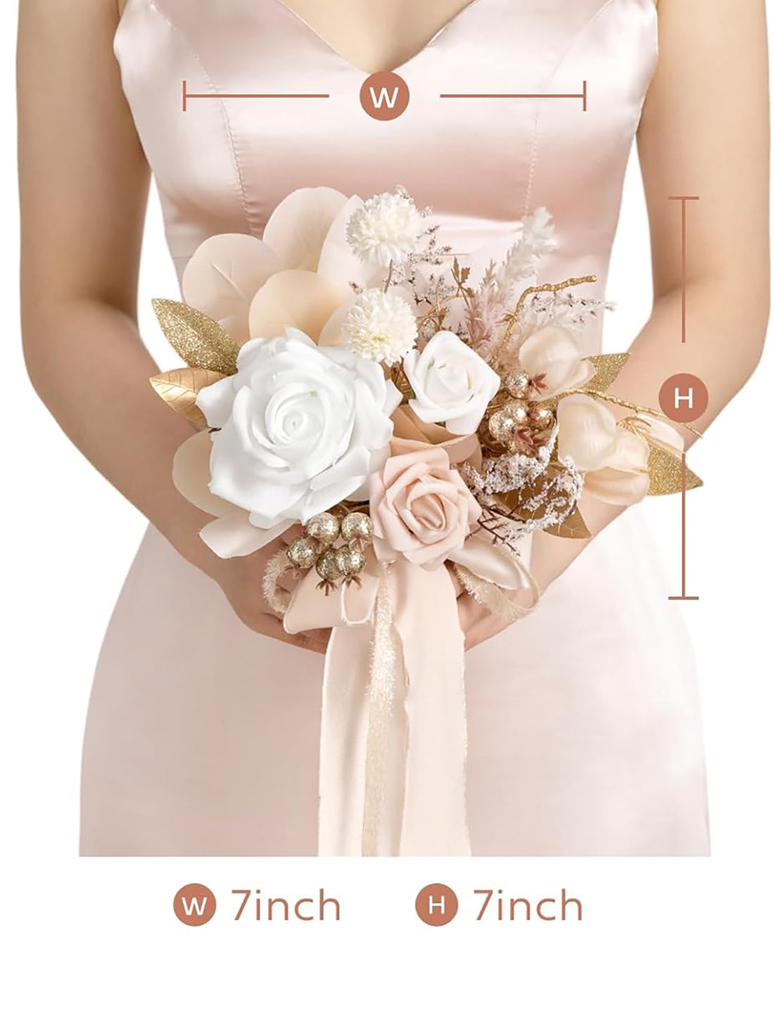 White & Beige Wedding Flowers Bridesmaid Bouquet 7 Inch Set of 4
