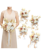White & Beige Wedding Flowers Bridesmaid Bouquet Set of 4