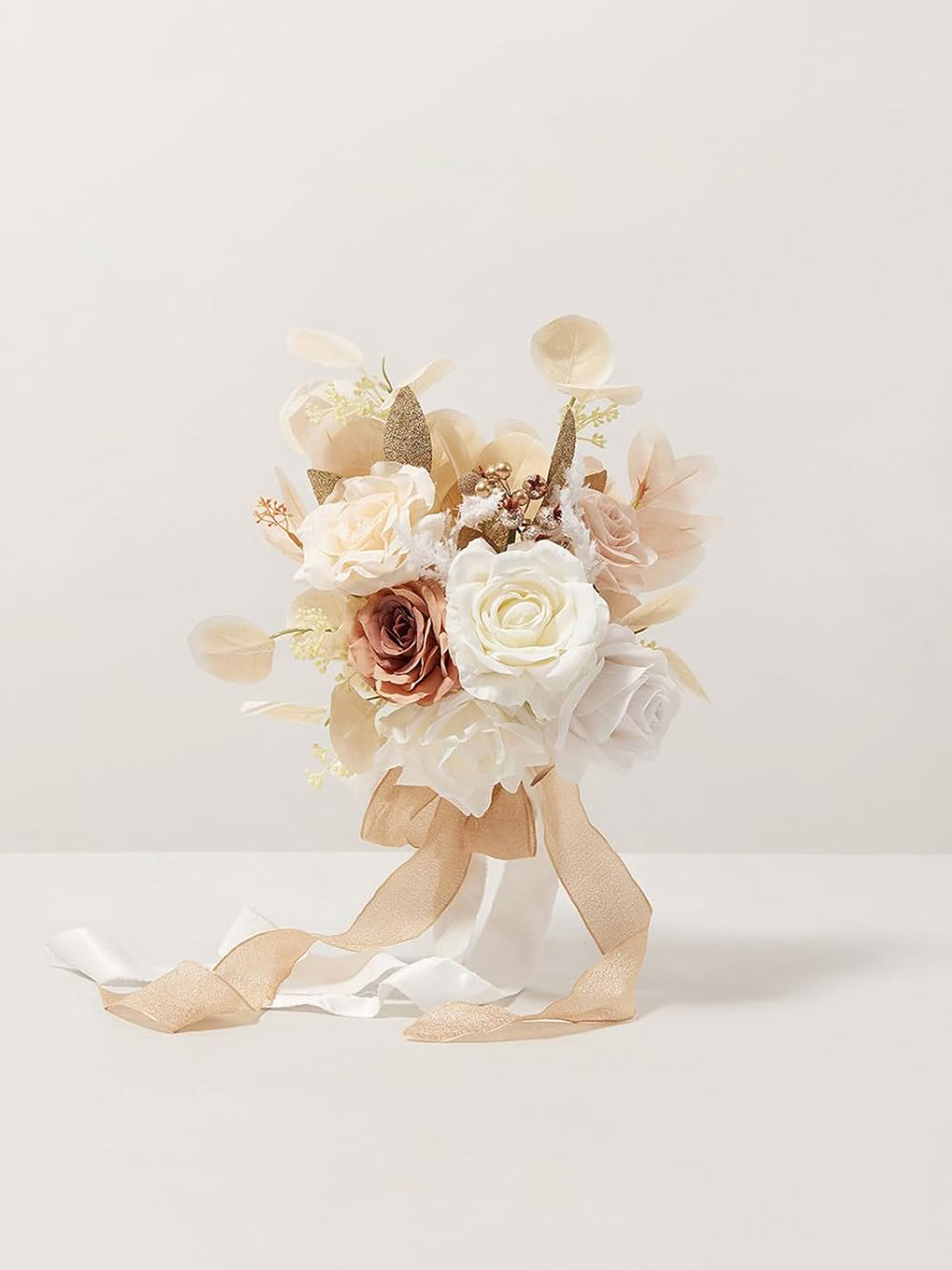 White & Beige Wedding Flowers Bridesmaid Bouquet 7 Inch Set of 4