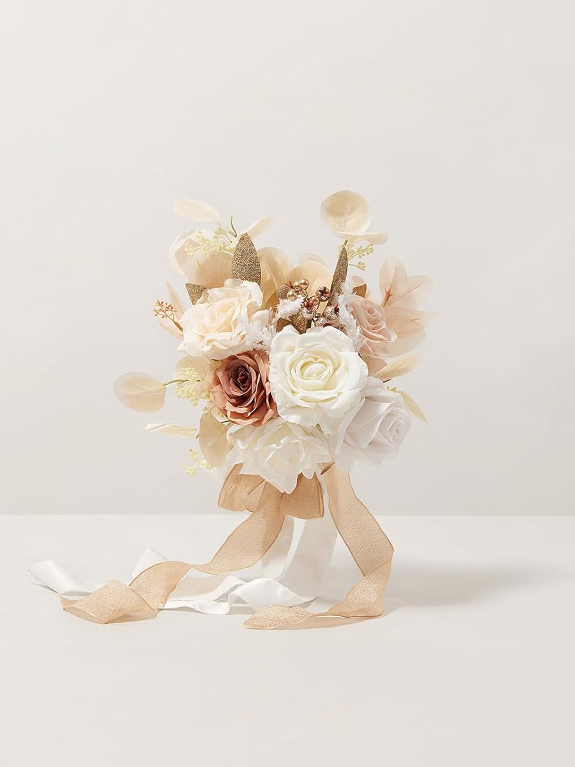 White & Beige Wedding Flowers Bridesmaid Bouquet Set of 4