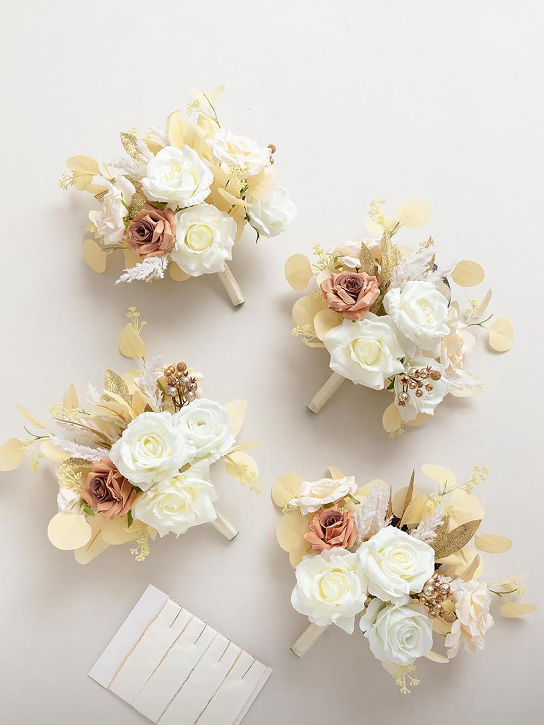 White & Beige Wedding Flowers Bridesmaid Bouquet 7 Inch Set of 4