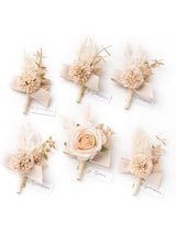 White & Nude 6pcs Groom Groomsmen Boutonniere
