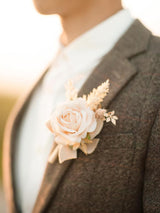 White & Nude 6pcs Groom Groomsmen Boutonniere
