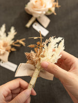 White & Nude 6pcs Groom Groomsmen Boutonniere