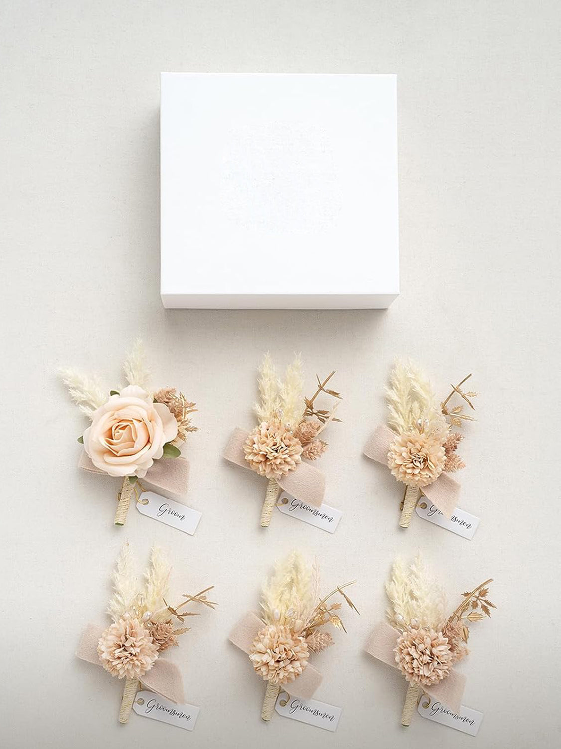 White & Nude 6pcs Groom Groomsmen Boutonniere