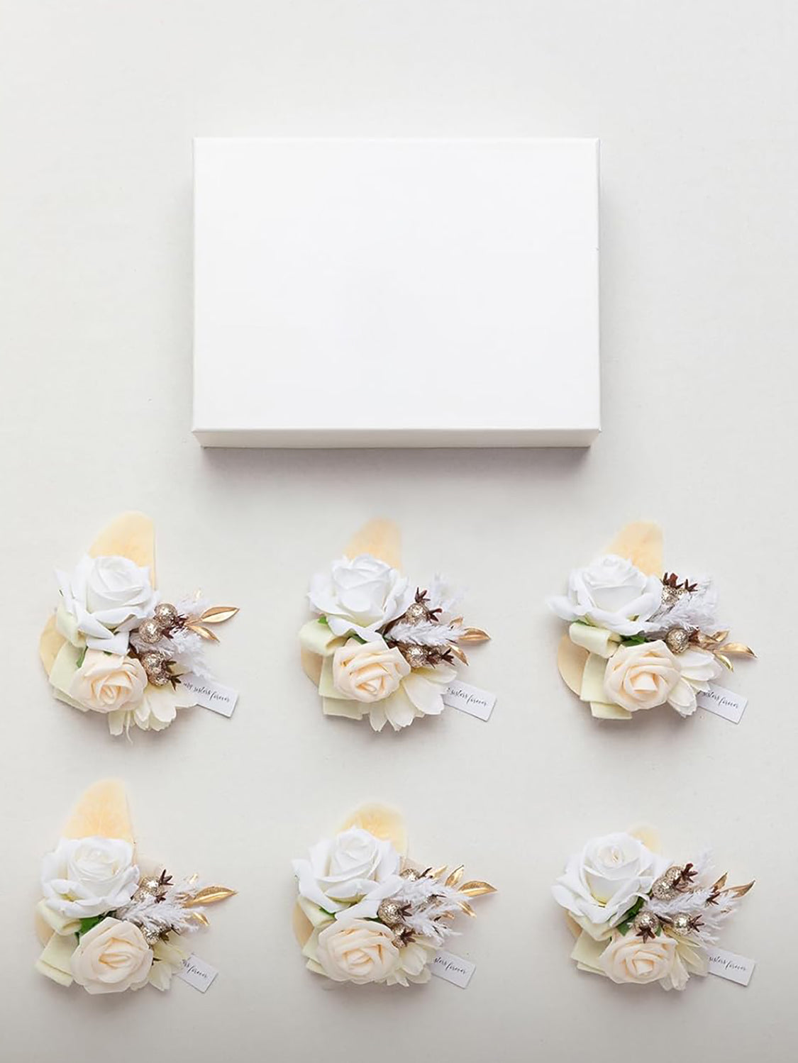 Boho White & Nude Wedding Wrist Corsage Artificial Flowers 6pcs