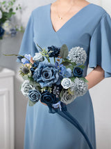 Navy Blue & Dusty Blue Wedding Flowers Bridesmaid Bouquet Set of 4