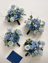 Navy Blue & Dusty Blue Wedding Flowers Bridesmaid Bouquet Set of 4