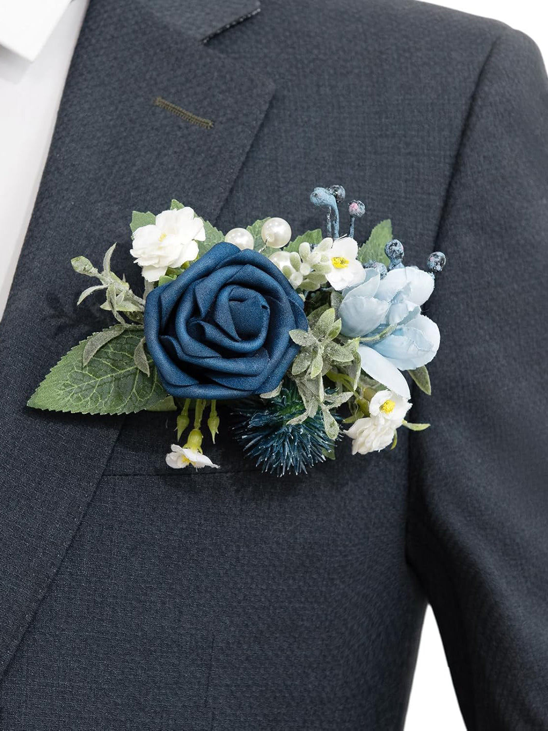 Dusty Blue & Navy 3Pocket Boutonniere Single