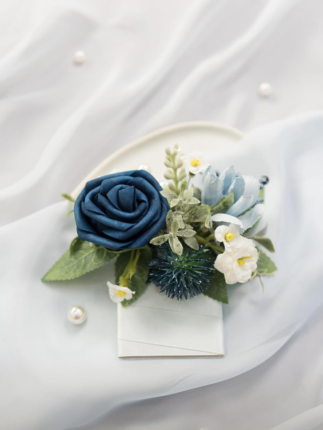 Dusty Blue & Navy Pocket Boutonniere Single