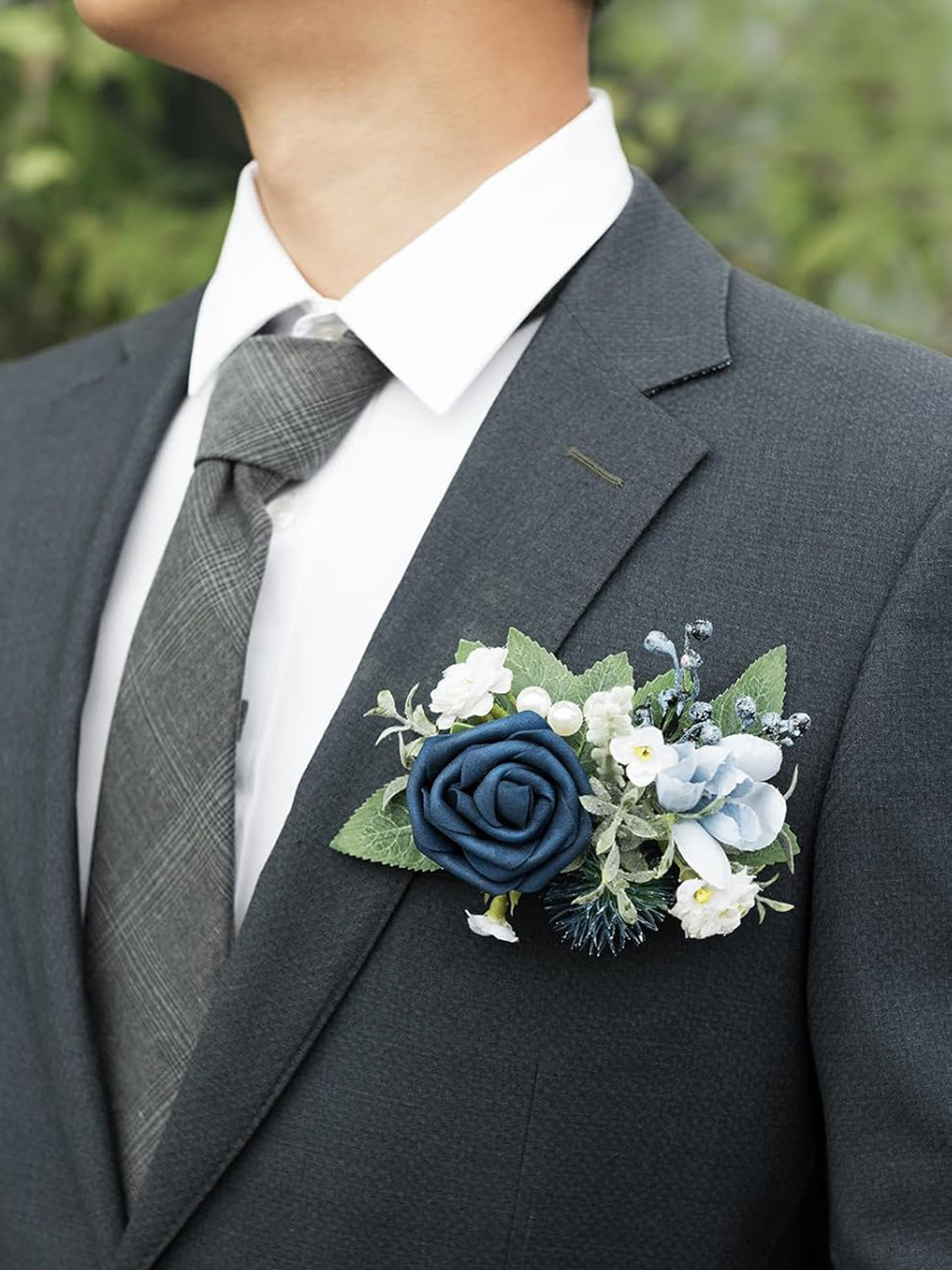 Dusty Blue & Navy 3Pocket Boutonniere Single