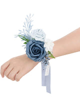 Dusty Blue & Light Blue Wedding Wrist Corsage Artificial Flowers 6pcs