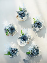 Dusty Blue & Light Blue Wedding Wrist Corsage Artificial Flowers 6pcs