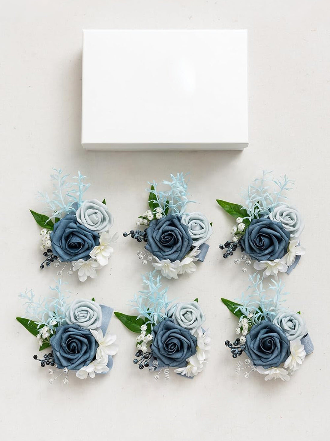 Dusty Blue & Light Blue Wedding Wrist Corsage Artificial Flowers 6pcs