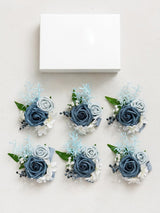 Dusty Blue & Light Blue Wedding Wrist Corsage Artificial Flowers 6pcs