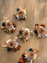 Orange & Navy 6pcs Wedding Wrist Corsage Artificial Flowers