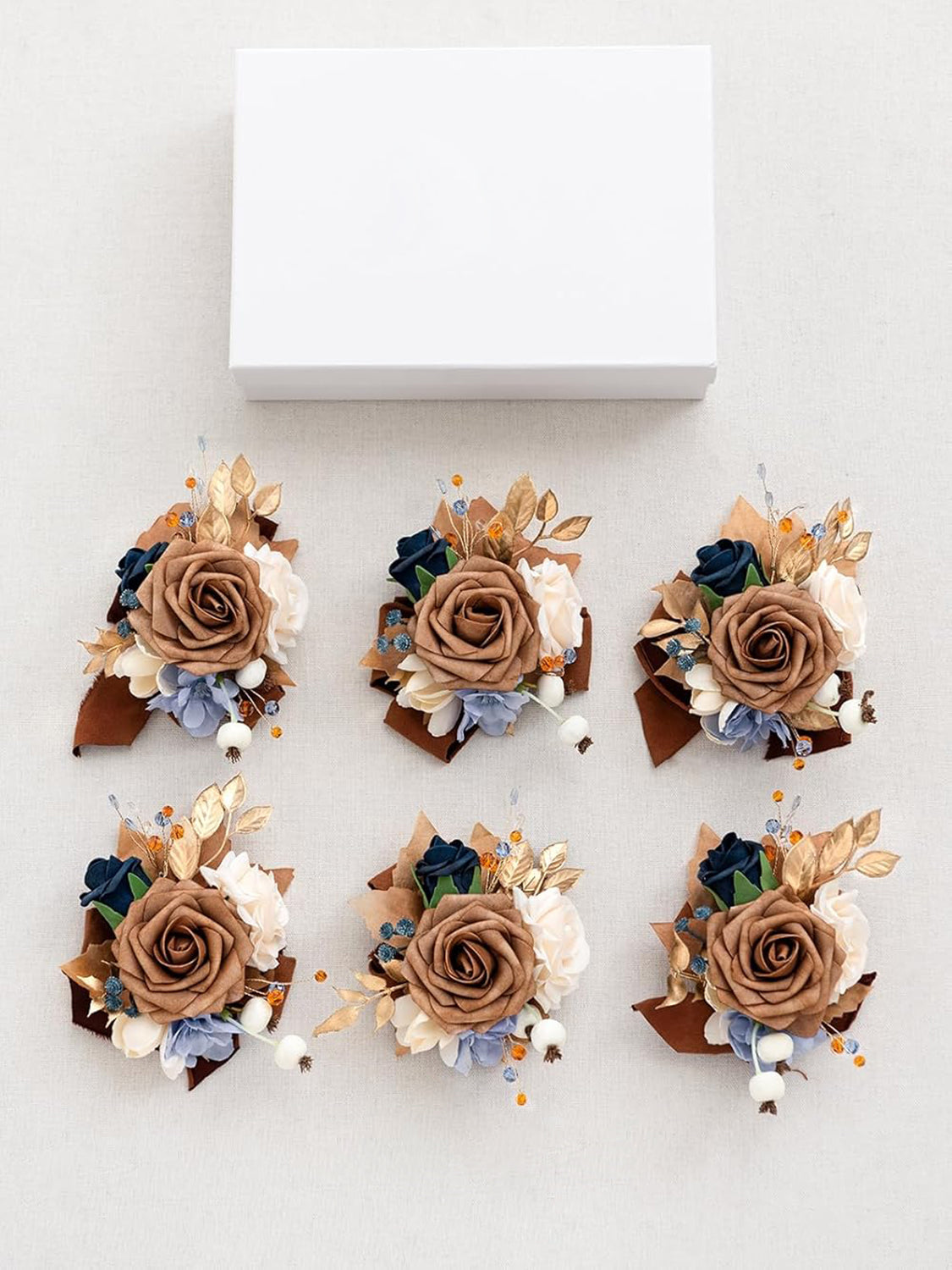 Orange & Navy 6pcs Wedding Wrist Corsage Artificial Flowers