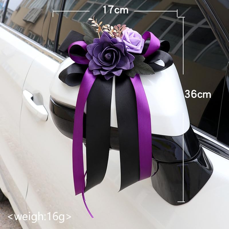 Purple Wedding Car Mirror Bow Decorative Bouquet 14 Inch Door Handle