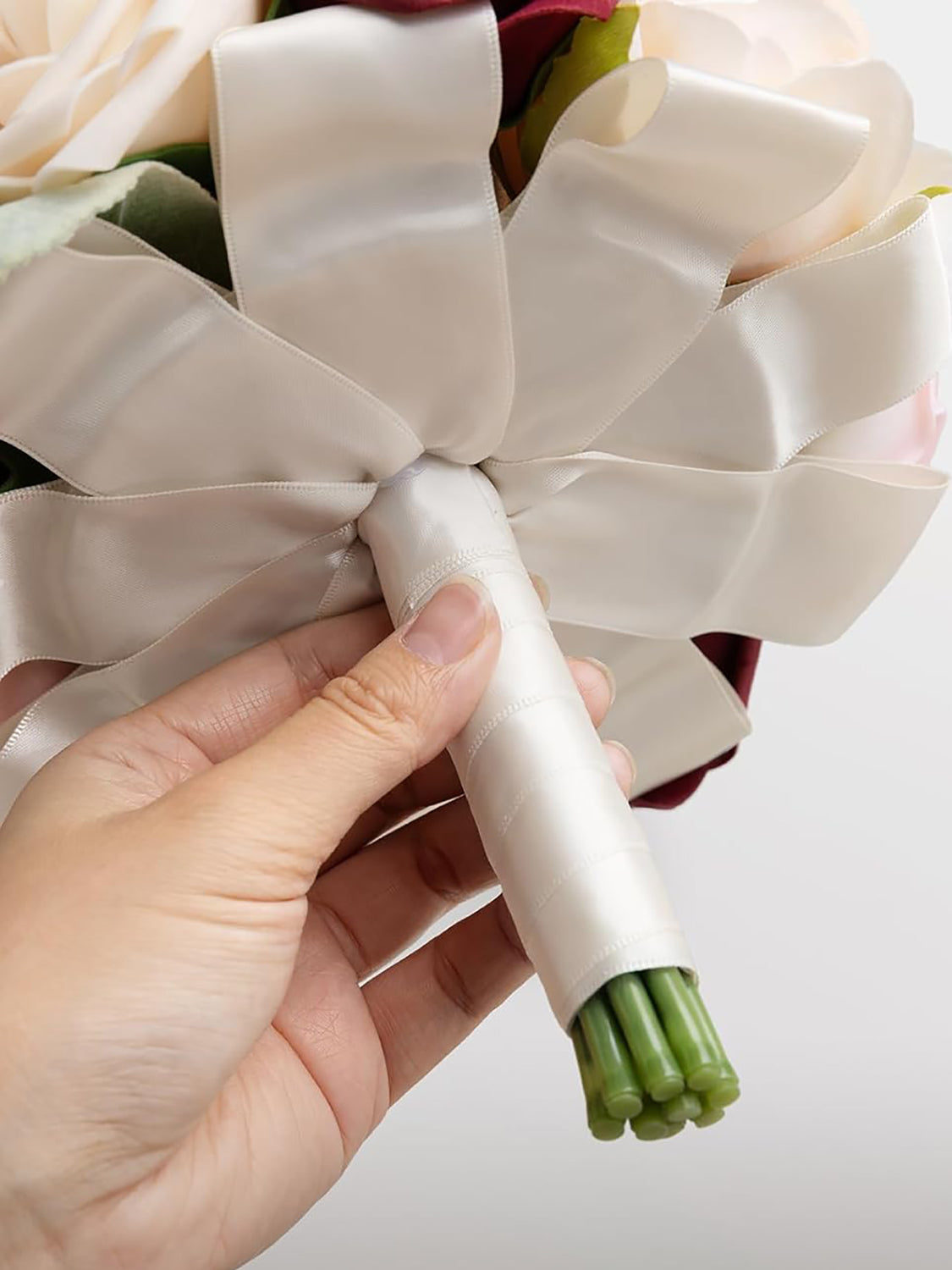 Burgundy Red & Black Wedding Flowers Bridesmaid Bouquet Set of 4