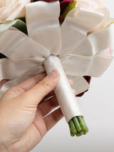 Burgundy Red & Black Wedding Flowers Bridesmaid Bouquet Set of 4